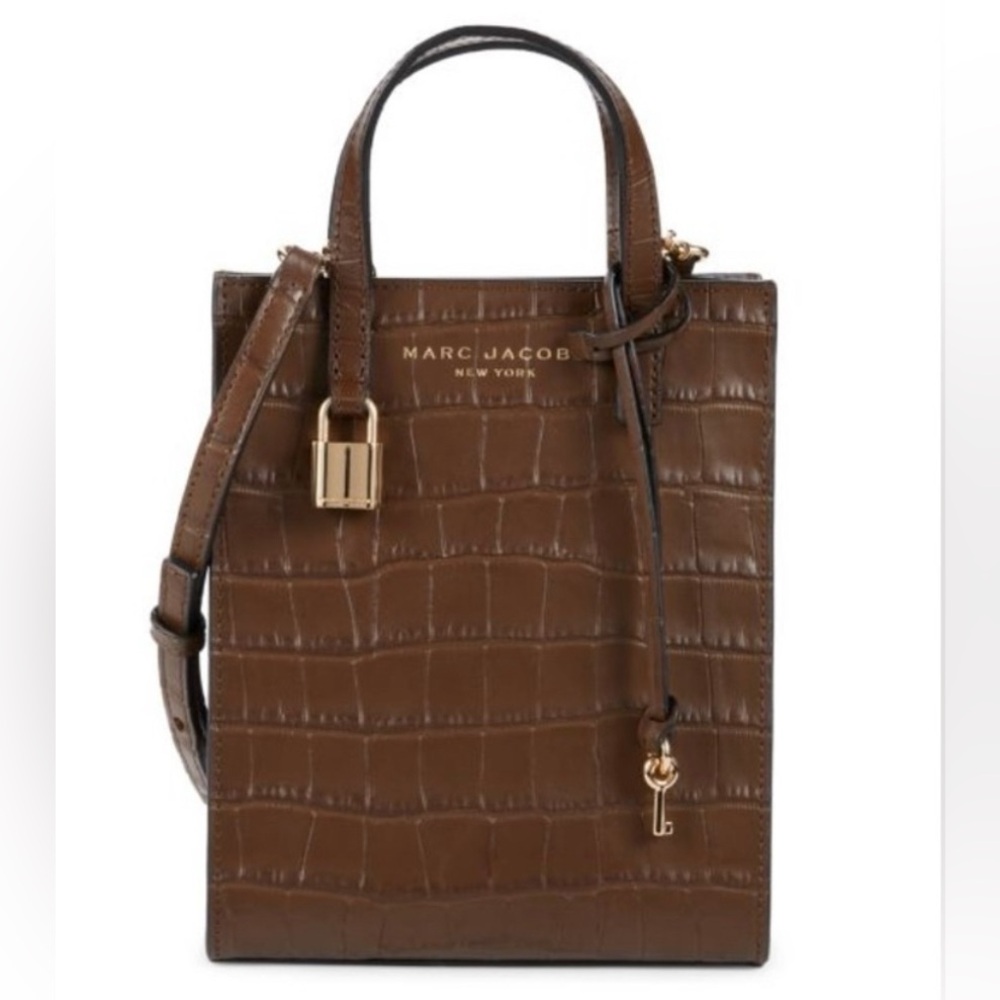 Marc Jacobs Brown Croc-Embossed Mini Tote w/ Crossbody & Lock NWT